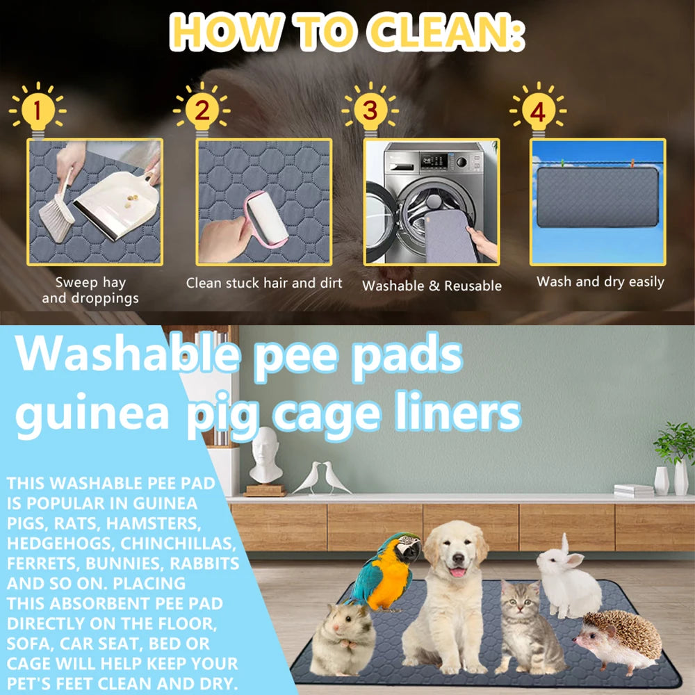 Washable Guinea Pig Cage Lining Pad Reusable Non Slip Urinary Pad for Pets