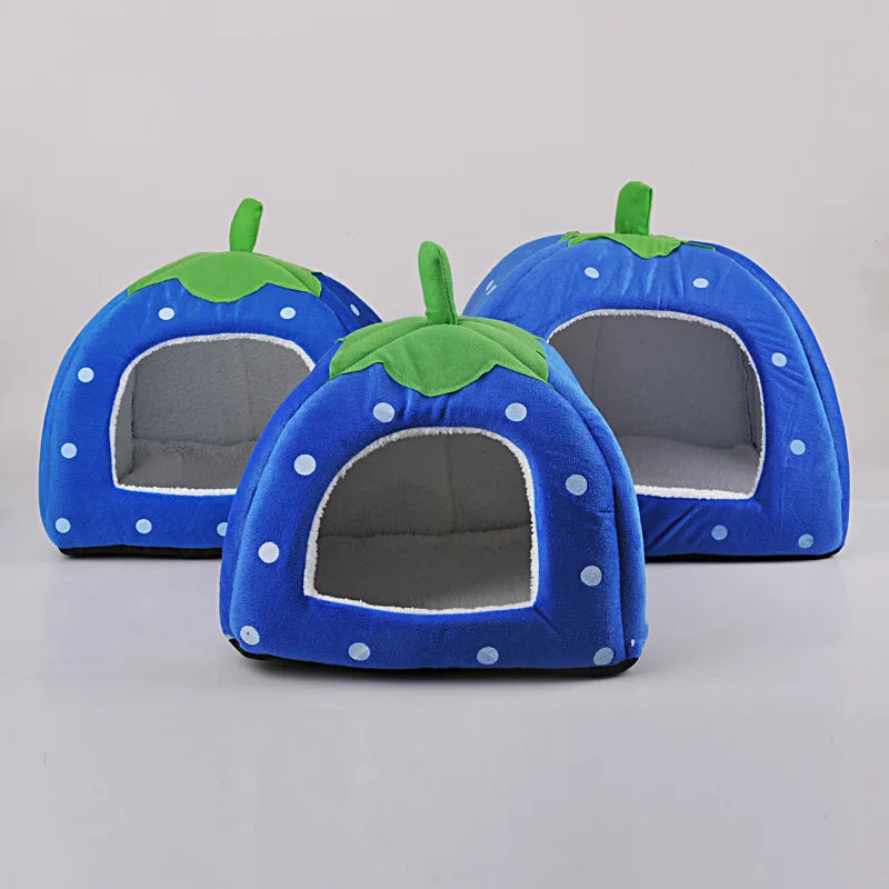 Soft Cat House Foldable Leopard Strawberry Shape Lovely Dog Bed Warm Puppy Kitten Bed Tent Cute Pet Cat Dog Cave Nest