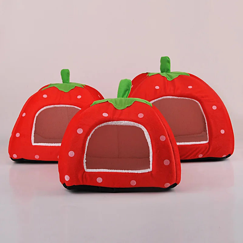 Soft Cat House Foldable Leopard Strawberry Shape Lovely Dog Bed Warm Puppy Kitten Bed Tent Cute Pet Cat Dog Cave Nest