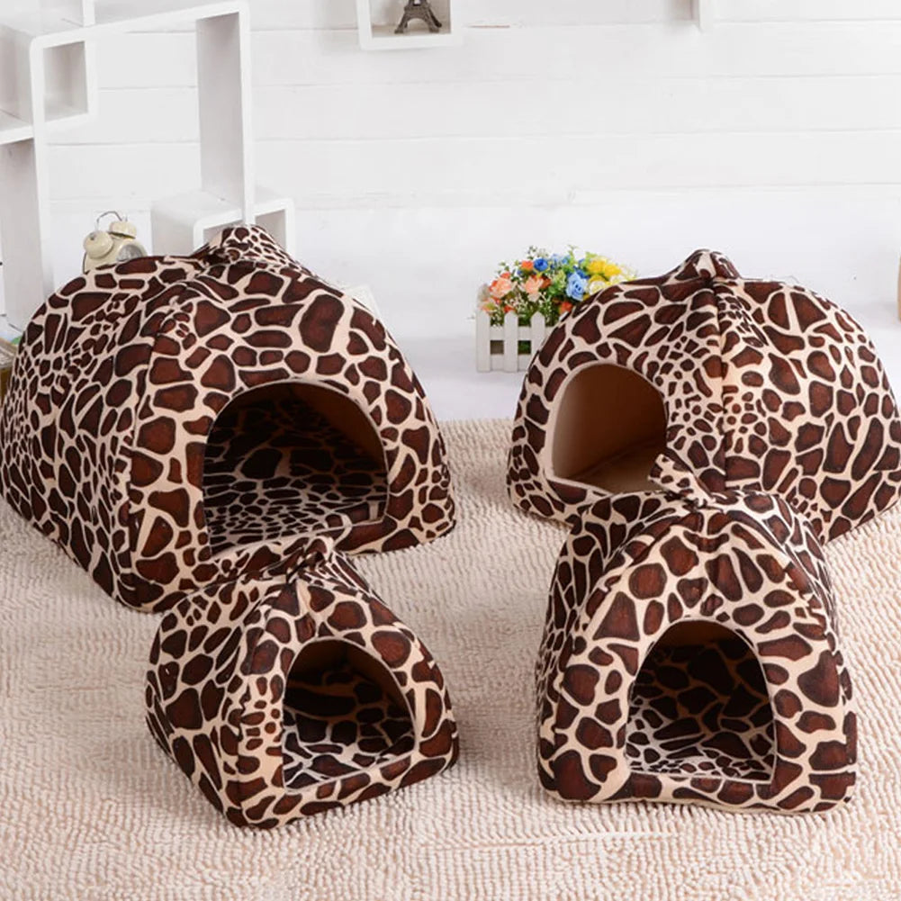 Soft Cat House Foldable Leopard Strawberry Shape Lovely Dog Bed Warm Puppy Kitten Bed Tent Cute Pet Cat Dog Cave Nest
