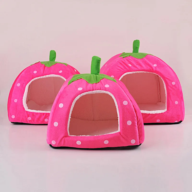 Soft Cat House Foldable Leopard Strawberry Shape Lovely Dog Bed Warm Puppy Kitten Bed Tent Cute Pet Cat Dog Cave Nest