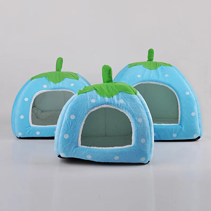 Soft Cat House Foldable Leopard Strawberry Shape Lovely Dog Bed Warm Puppy Kitten Bed Tent Cute Pet Cat Dog Cave Nest