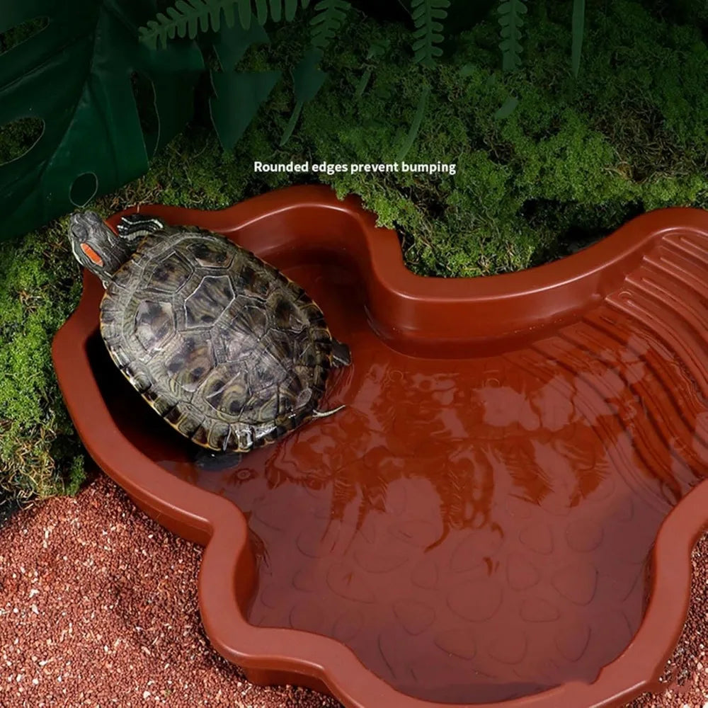 Reptile Bathing Pool Reptile Feeding Dish Water Bowl with Ramp Aquarium Ornament for Snake, Turtle, Bearded Dragon, Lizard Bath