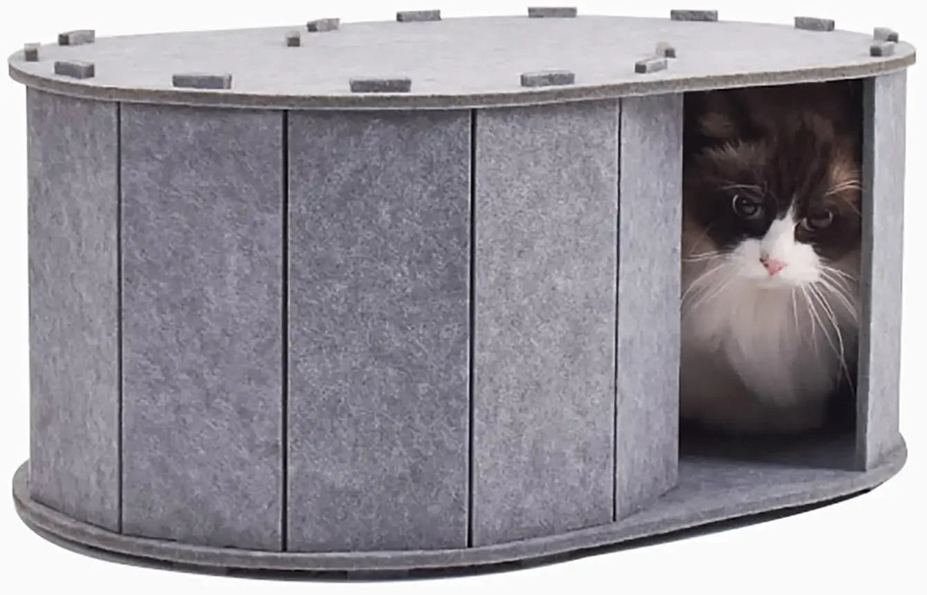 Cat Tunnel Bed for Indoor Cats - Peekaboo Cat Cave with S-Shaped Maze, Multi-Exit Felt Scratching Tunnel & Cozy Hideaway,