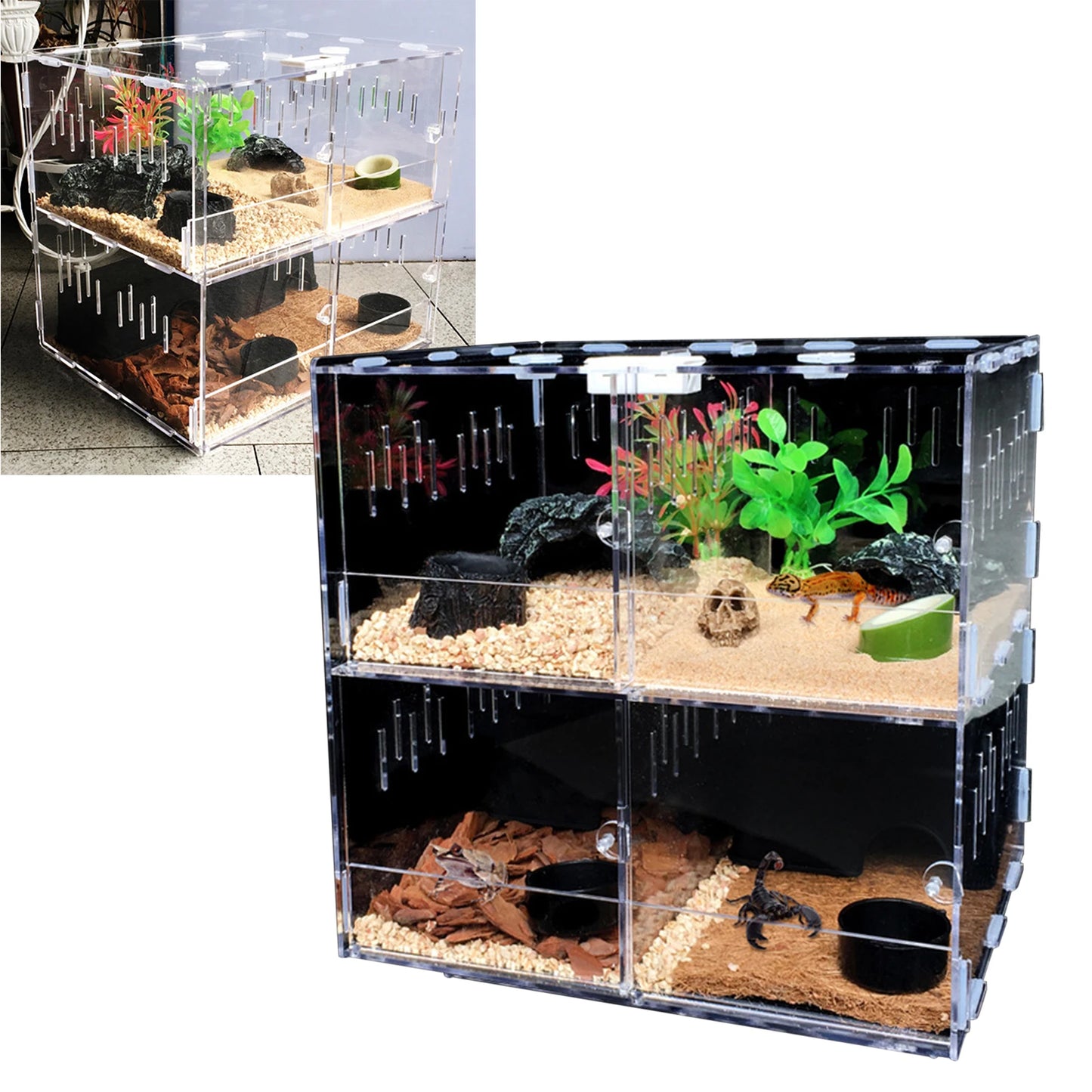 Acrylic Pet Breeding Box for Reptiles and Insects with 4 Grids