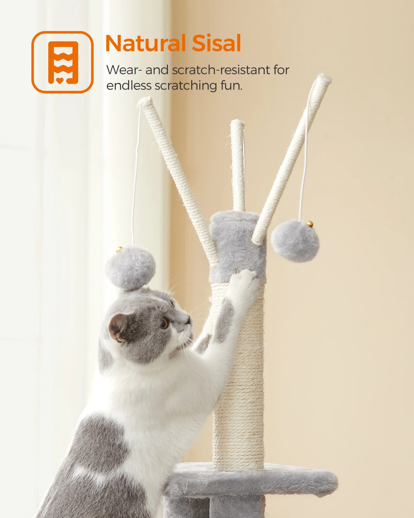 Feandrea 46.5 Inch Cat Tree Multi Level Plush Condo with Scratching Post and Ramp