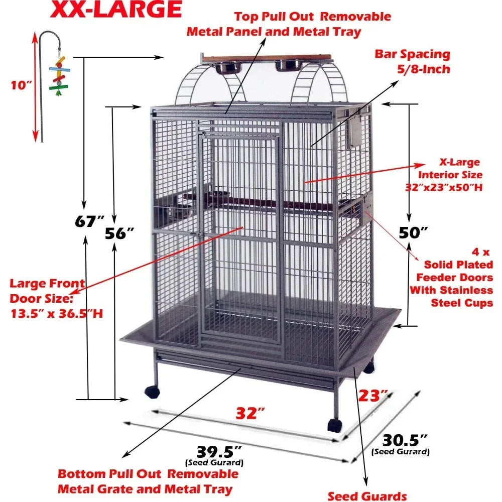 Castle PlayTop Parrot Bird Cage on Wheels, Large Size for Macaws, Cockatoos