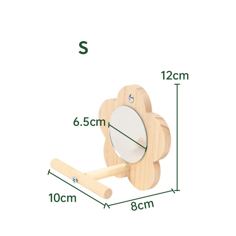 Bird Mirror Wooden Interactive Play Toy With Perch For Small Parrots And Budgies
