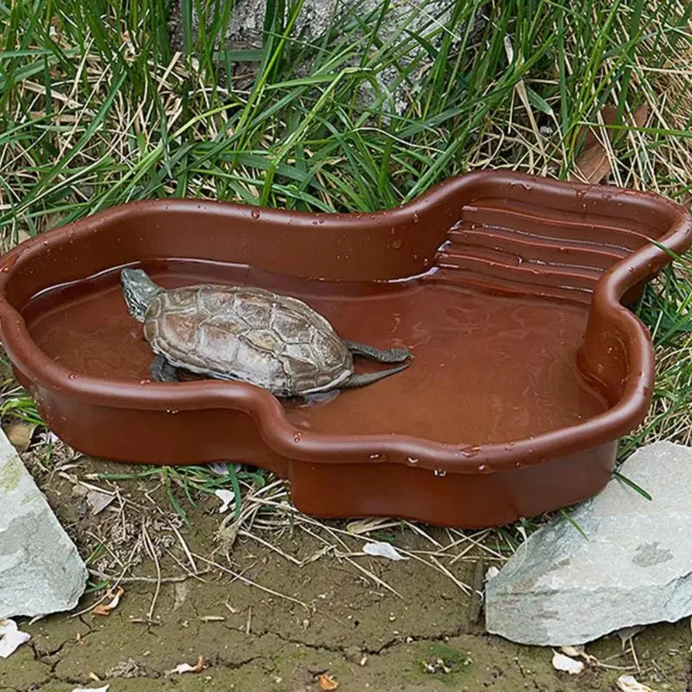 Reptile Bathing Pool Reptile Feeding Dish Water Bowl with Ramp Aquarium Ornament for Snake, Turtle, Bearded Dragon, Lizard Bath