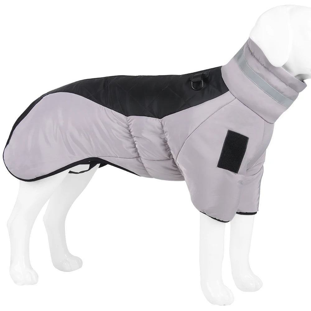 Warm Reflective Puffer Dog Coat For Large Dogs With Built In Harness Vest