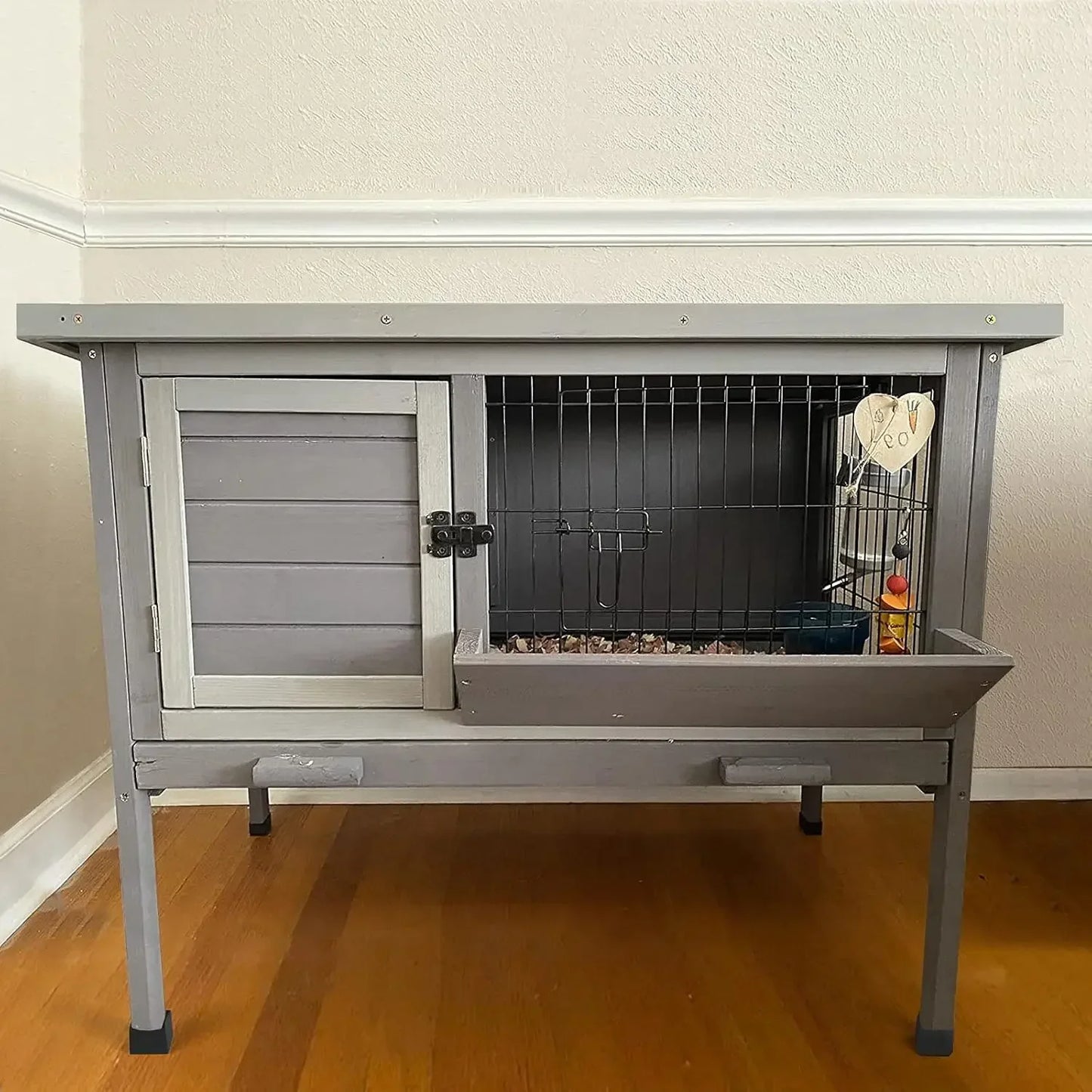 Bunny Cage Indoor Outdoor Rabbit Hutch with Waterproof Roof and Easy Clean Tray