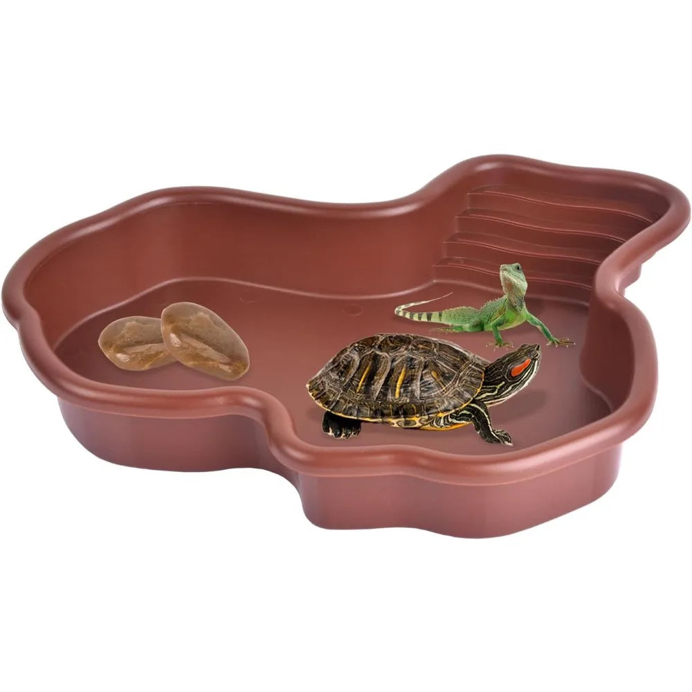 Reptile Bathing Pool Reptile Feeding Dish Water Bowl with Ramp Aquarium Ornament for Snake, Turtle, Bearded Dragon, Lizard Bath