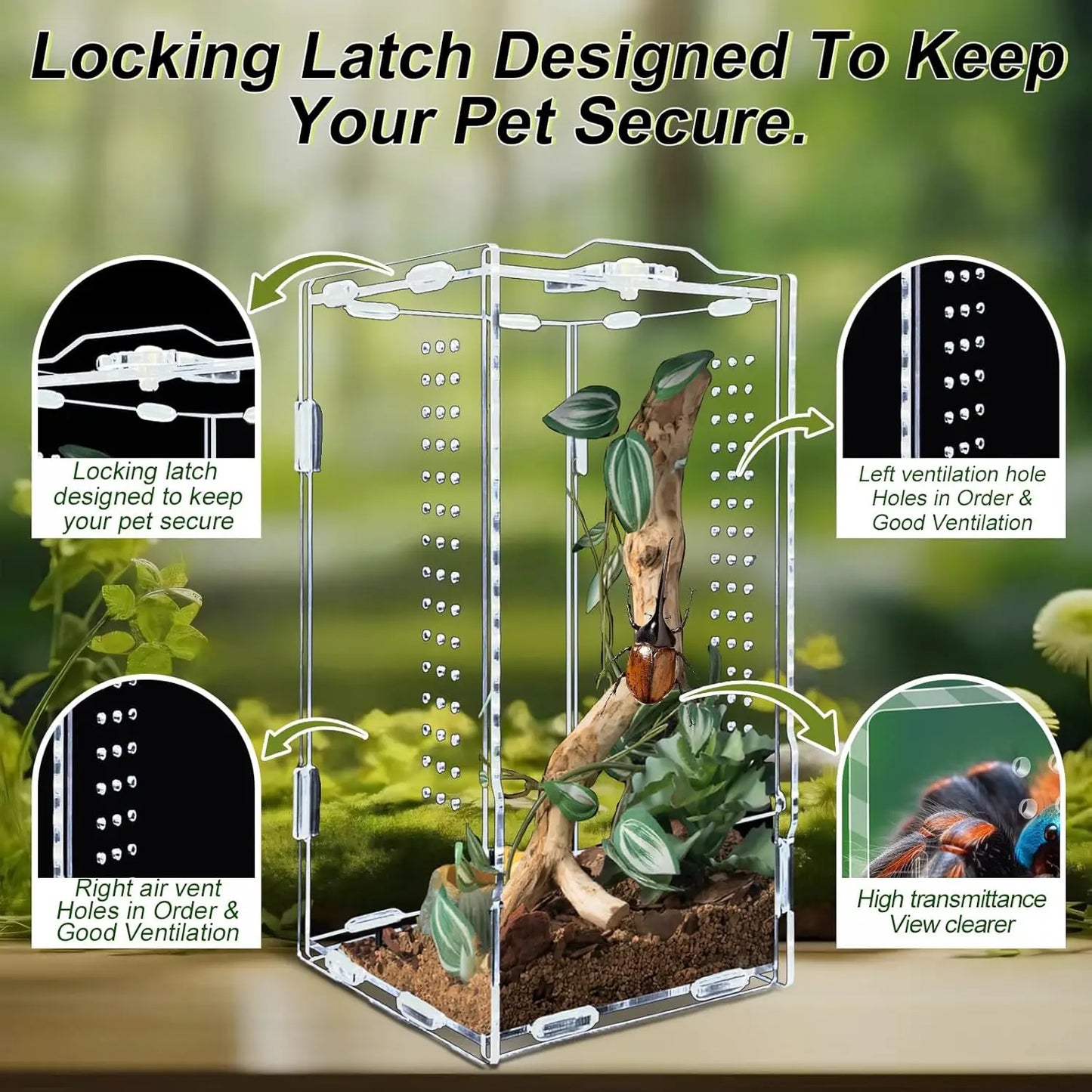 Acrylic Transparent Reptile Terrarium Habitat Breeding Box Reptiles Cage Nano Arboreal Tarantula Enclosure Bearded Dragon