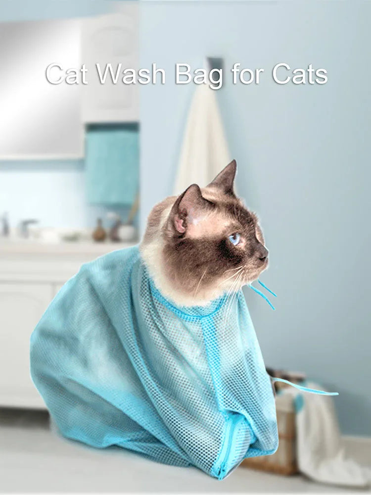 Cat Bathing Bag,Breathable Mesh Anti Scratch Cat Groom Bath Bag Adjustable Cat Grooming bag For Bathing Nail Trimming