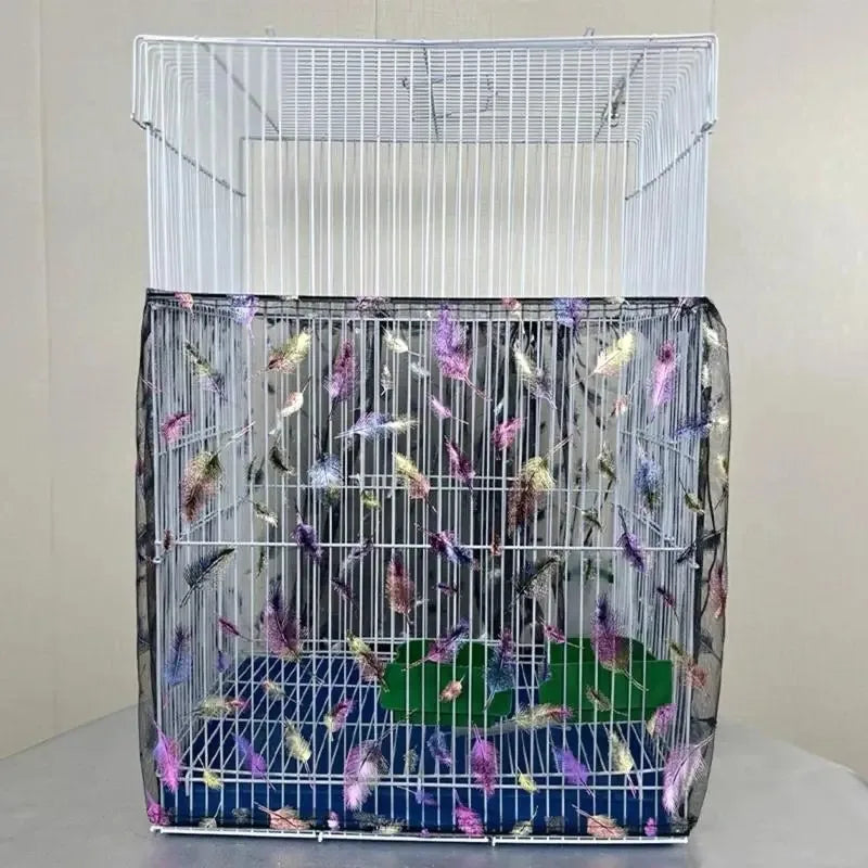 Universal Bird Cage Cover Elastic Mesh Skirt Soft Seed Guard for Birds