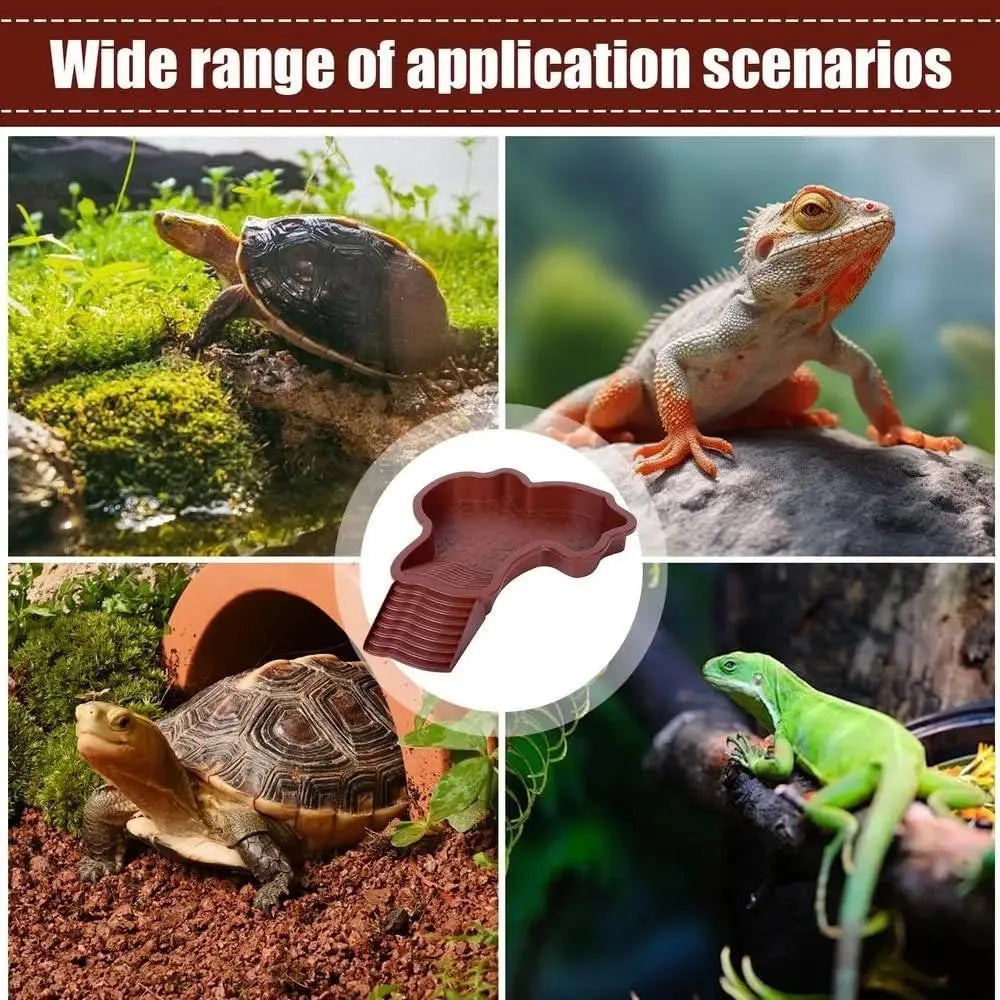 Reptile Bathing Pool Reptile Feeding Dish Water Bowl with Ramp Aquarium Ornament for Snake, Turtle, Bearded Dragon, Lizard Bath