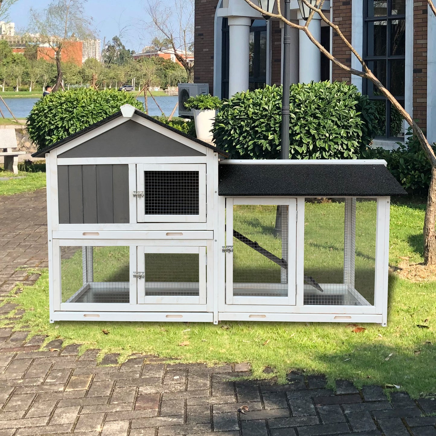 Wooden Pet House for Rabbits and Guinea Pigs Large Outdoor Hutch with Extension