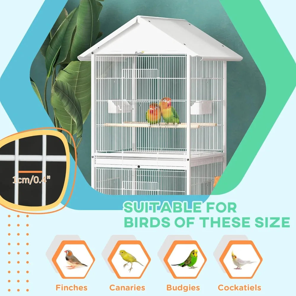 Wrought Iron Bird Cage Feeder with Rolling Stand and Large Front Doors
