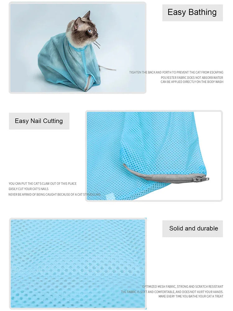 Cat Bathing Bag,Breathable Mesh Anti Scratch Cat Groom Bath Bag Adjustable Cat Grooming bag For Bathing Nail Trimming