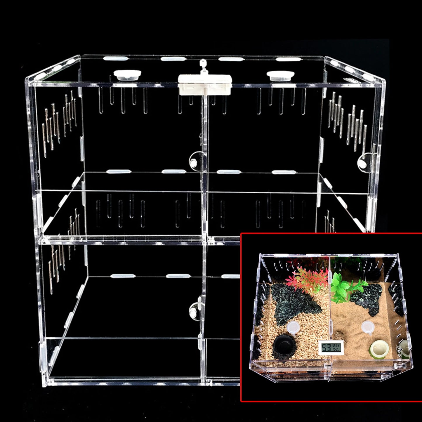 Acrylic Pet Breeding Box for Reptiles and Insects with 4 Grids