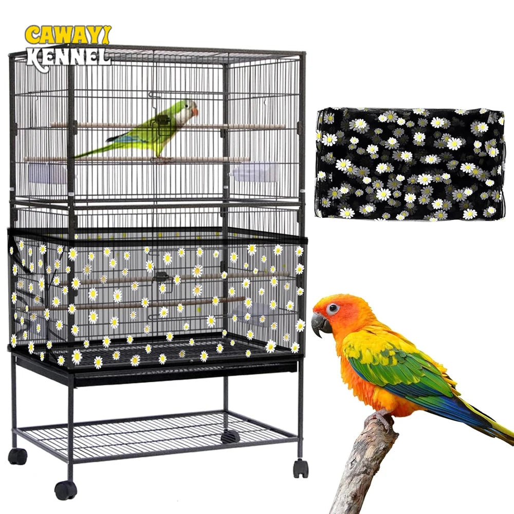 Adjustable Bird Cage Net Cover Soft Skirt Guard for Round and Square Cages