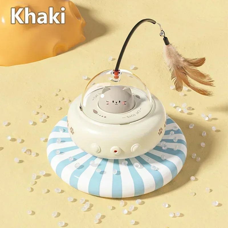 Electric UFO Cat Teaser Wand With Bell And Replaceable Feather