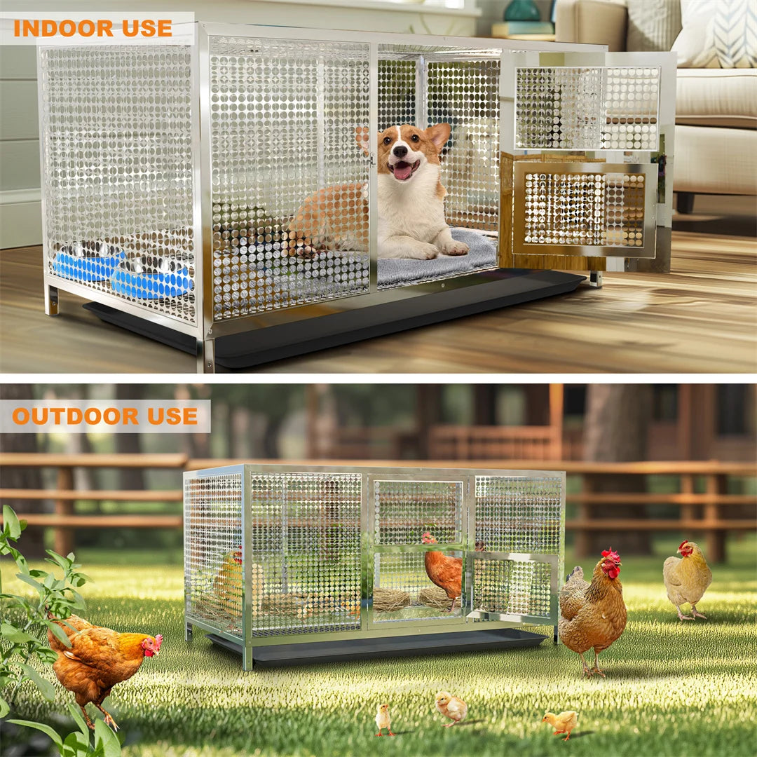 Heavy Duty Stainless Steel Chicken Coop and Dog Cage with Waterproof Cover