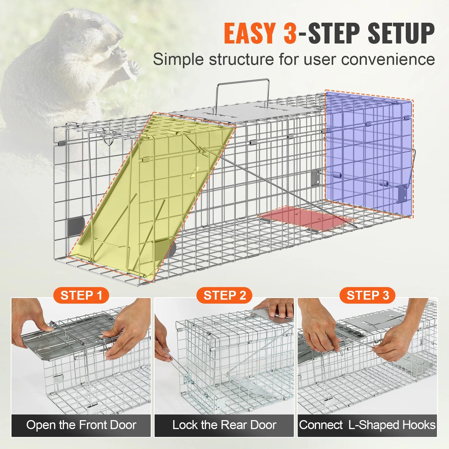 SucceBuy Live Animal Cage Trap for Stray Cats Rabbits and Rodents