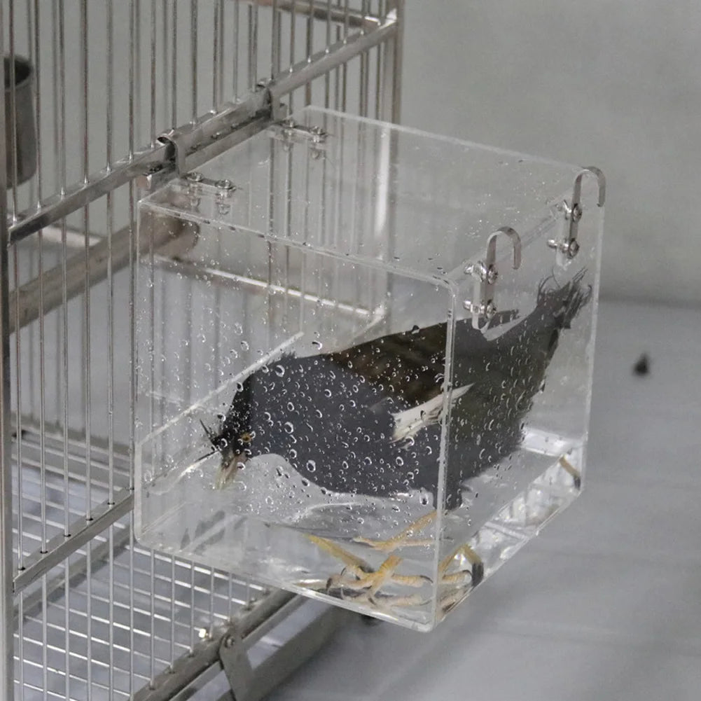Transparent Acrylic Bird Bath Box Thickened Hanging Water Bath Tub Bird Supplies Shower Cage Accessory