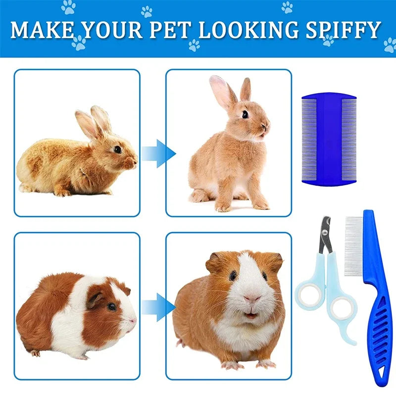 Rabbit Grooming Kit with Tear Stain Remover Combs and Nail Clipper for Bunnies