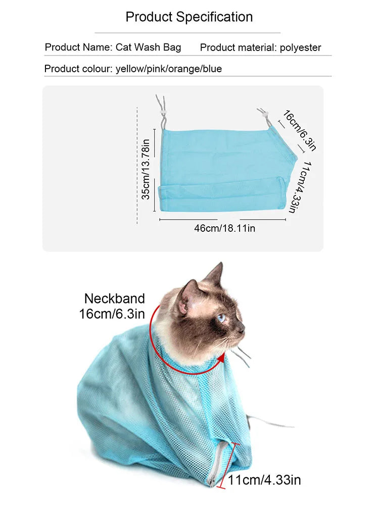 Cat Bathing Bag,Breathable Mesh Anti Scratch Cat Groom Bath Bag Adjustable Cat Grooming bag For Bathing Nail Trimming