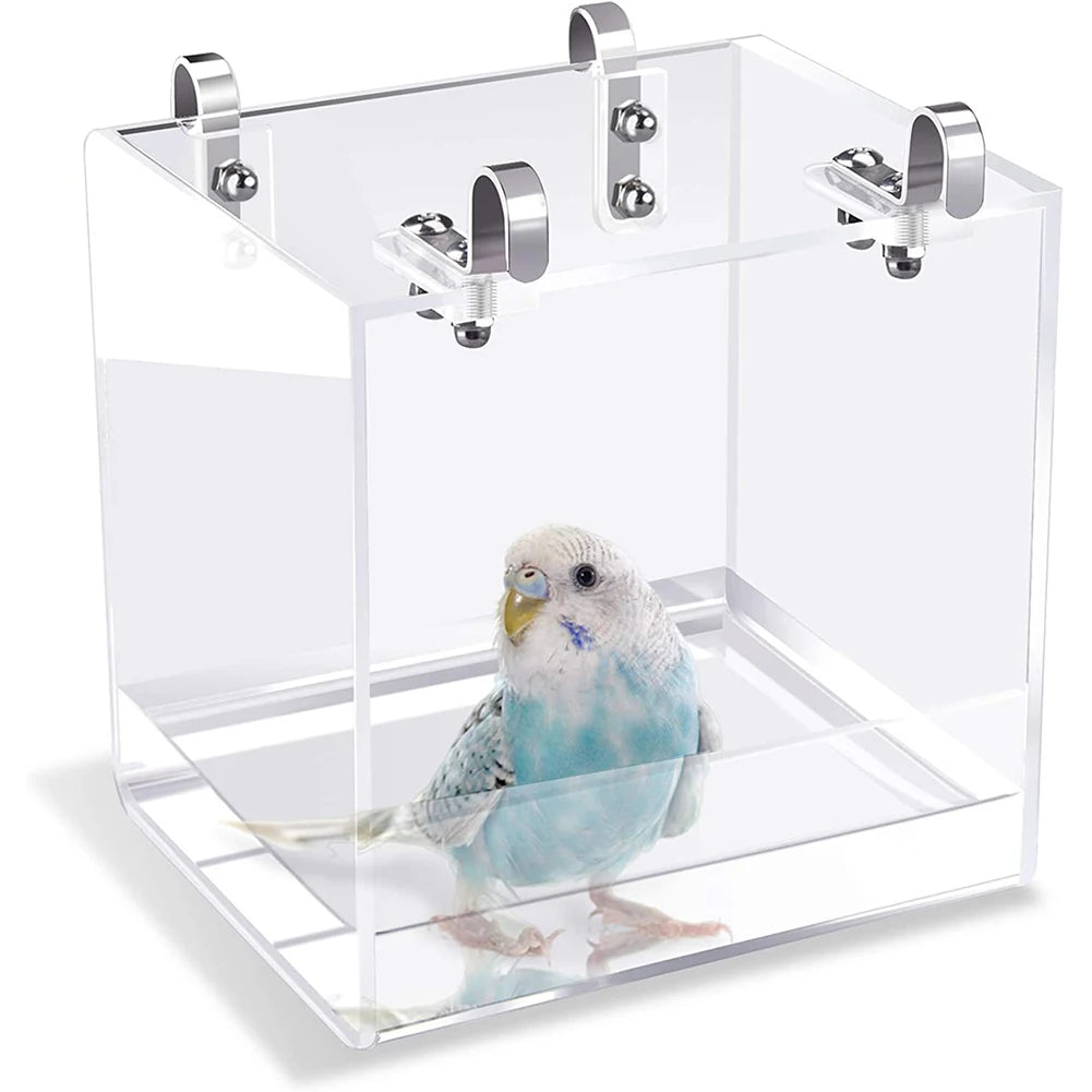 Transparent Acrylic Bird Bath Box Thickened Hanging Water Bath Tub Bird Supplies Shower Cage Accessory