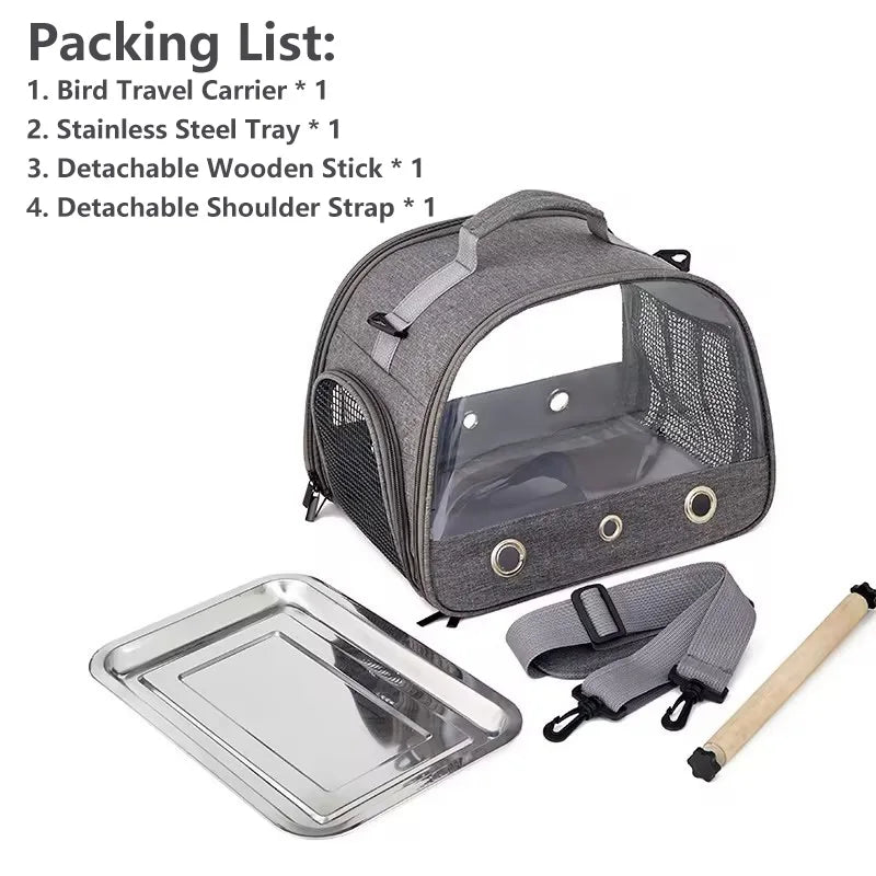 Portable Bird Travel Carrier With Stainless Steel Tray For Small Pets