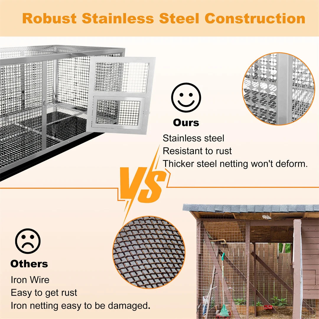 Heavy Duty Stainless Steel Chicken Coop and Dog Cage with Waterproof Cover