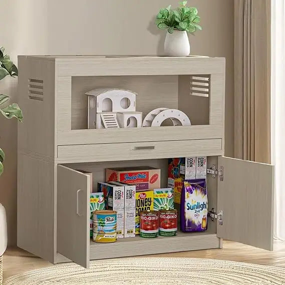 Hamster Cage With Independent Storage Cabinet, Wooden Enclosure for Guinea Pigs, Rats, Hedgehogs - Acrylic Windows, Teak