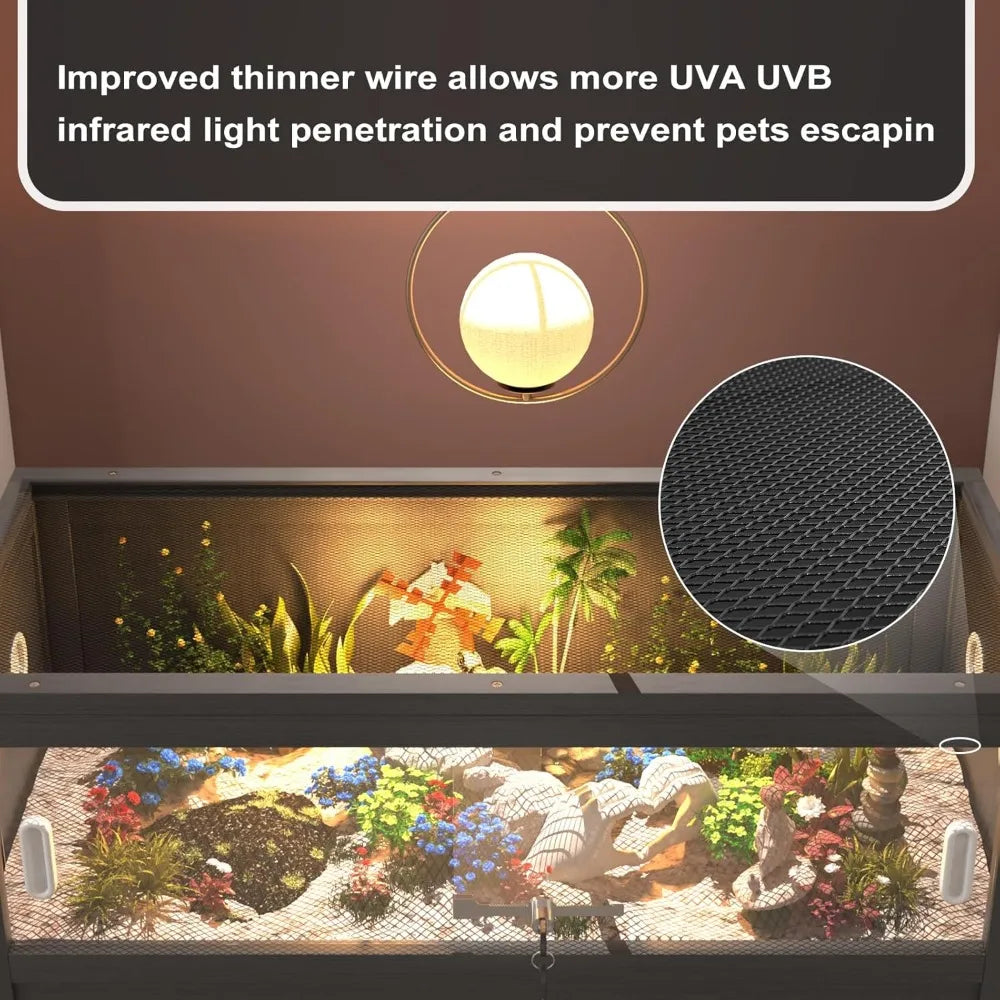 Reptile Terrarium with Stand, 30 Gallon Reptile Tank with Adjustable Storage Cabinet, Wheels & Metal Mesh Roof Door, Reptile