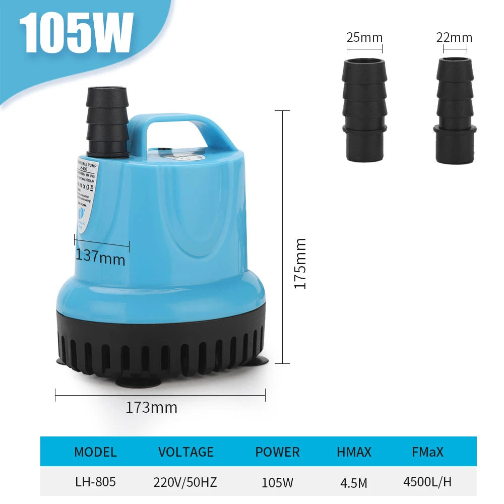 10/18/25/45/60/85/105W Submersible Water Pump Aquarium Circulating pump Filter bottom suction pump Fish tank Water pump