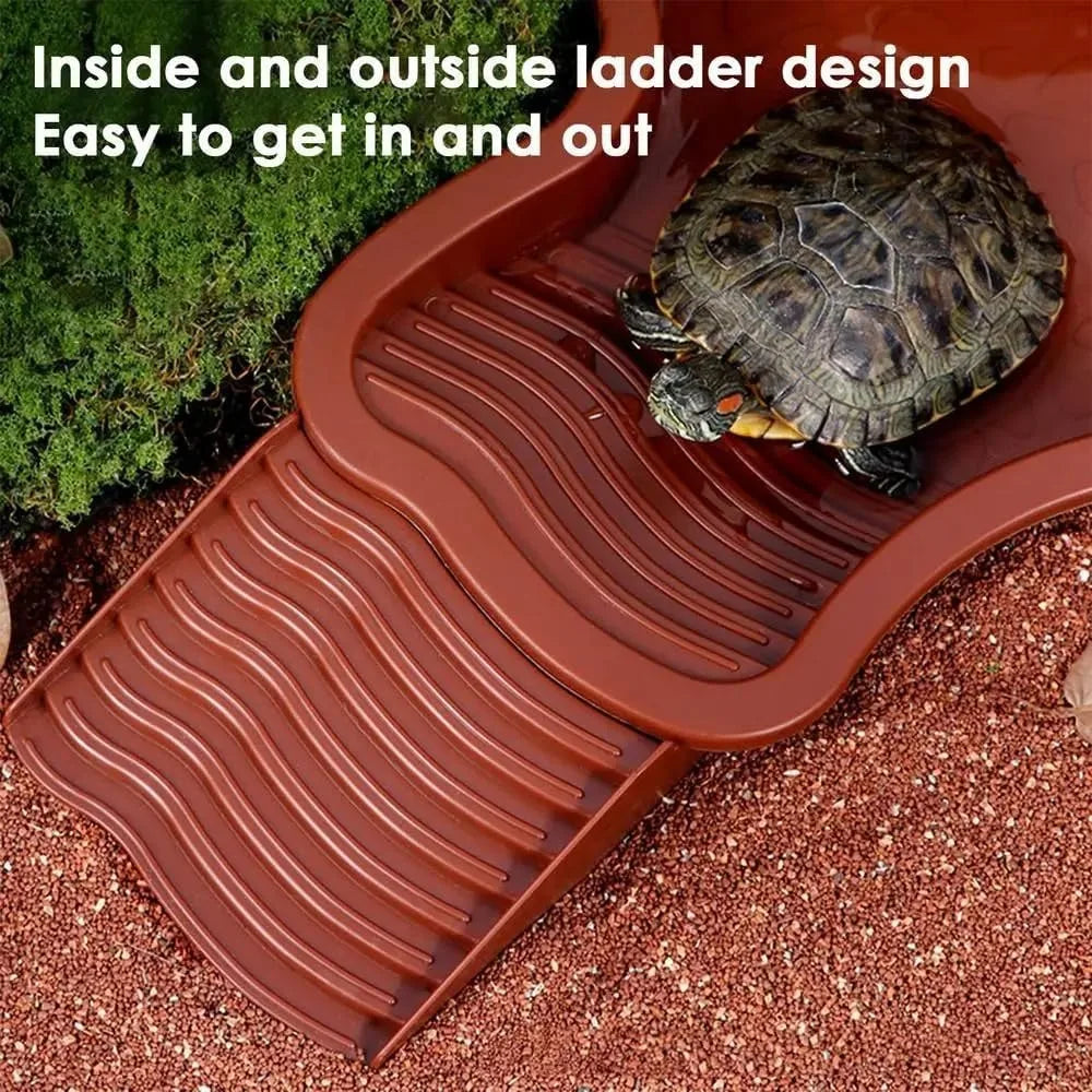 Reptile Bathing Pool Reptile Feeding Dish Water Bowl with Ramp Aquarium Ornament for Snake, Turtle, Bearded Dragon, Lizard Bath