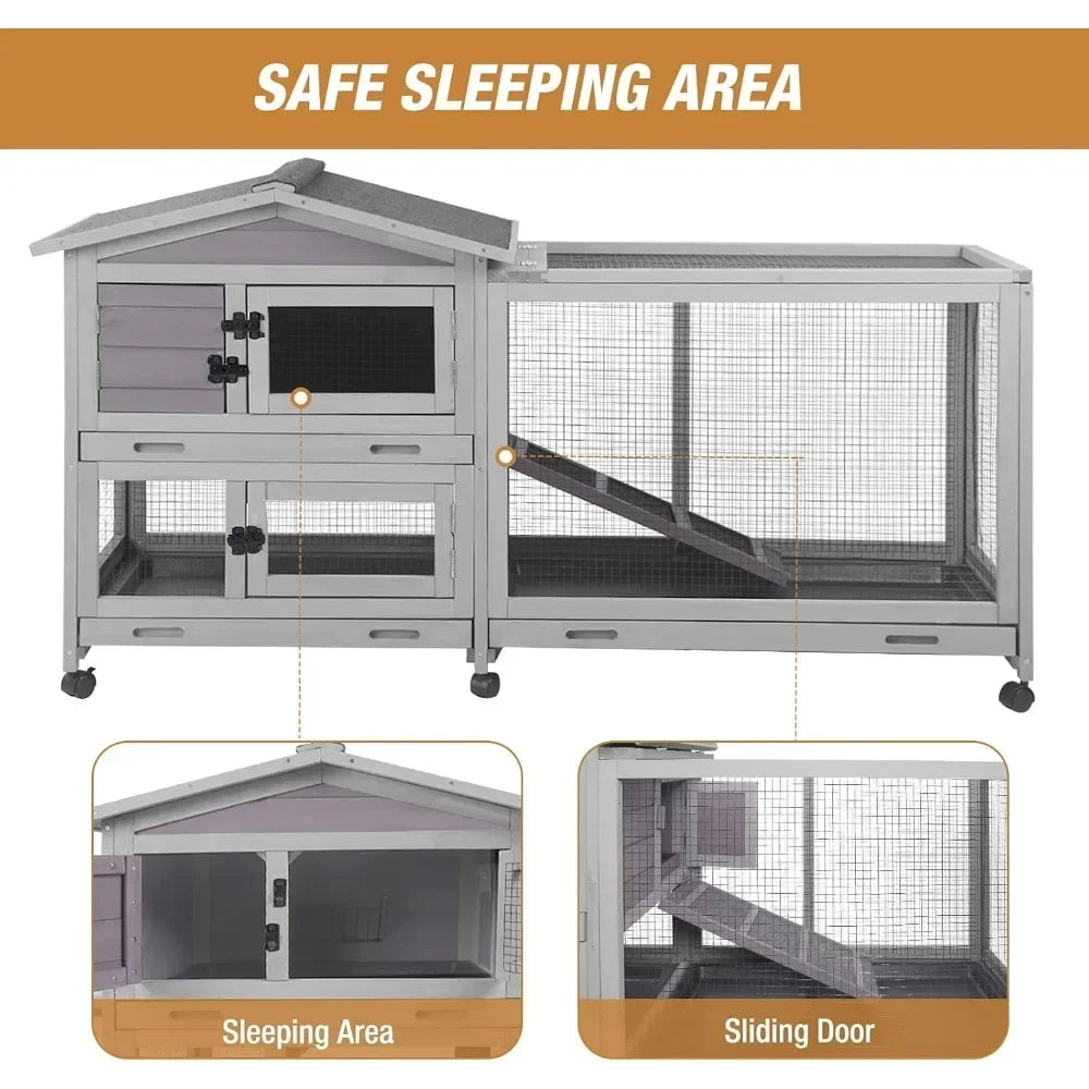 Bunny Cage Indoor Outdoor Rabbit Hutch with Waterproof Roof and Easy Clean Tray