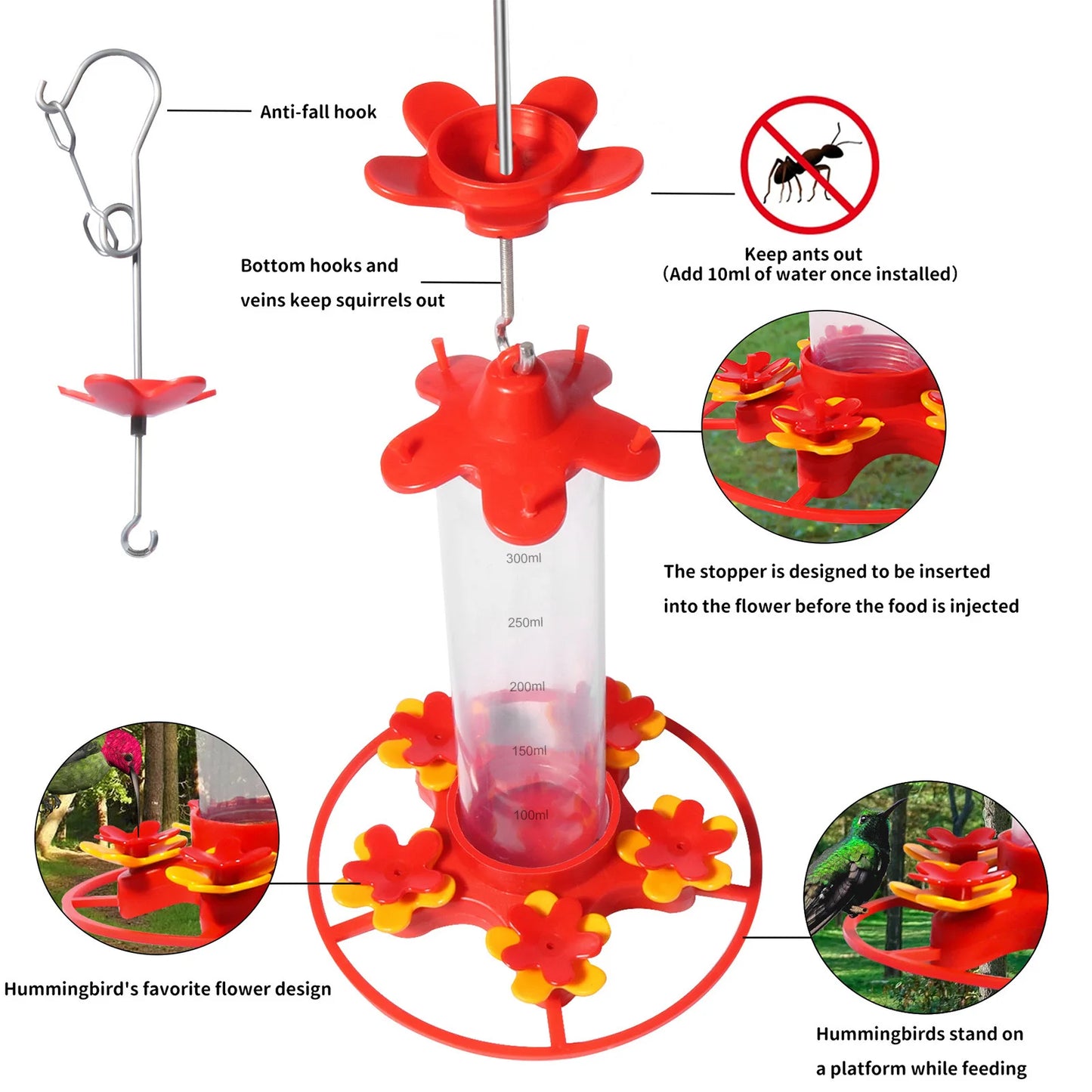 Hummingbird Water Feeders Hanging Garden Hummingbird Drinker Anti-ants Leakproof Easy To Clean Birds Feeding Supplies