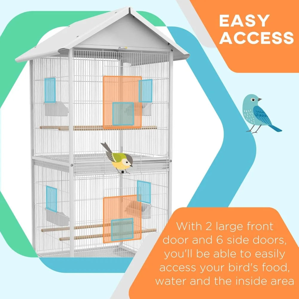 Wrought Iron Bird Cage Feeder with Rolling Stand and Large Front Doors