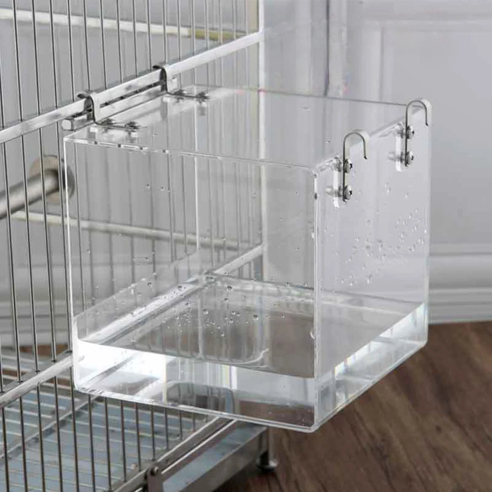 Transparent Acrylic Bird Bath Box Thickened Hanging Water Bath Tub Bird Supplies Shower Cage Accessory