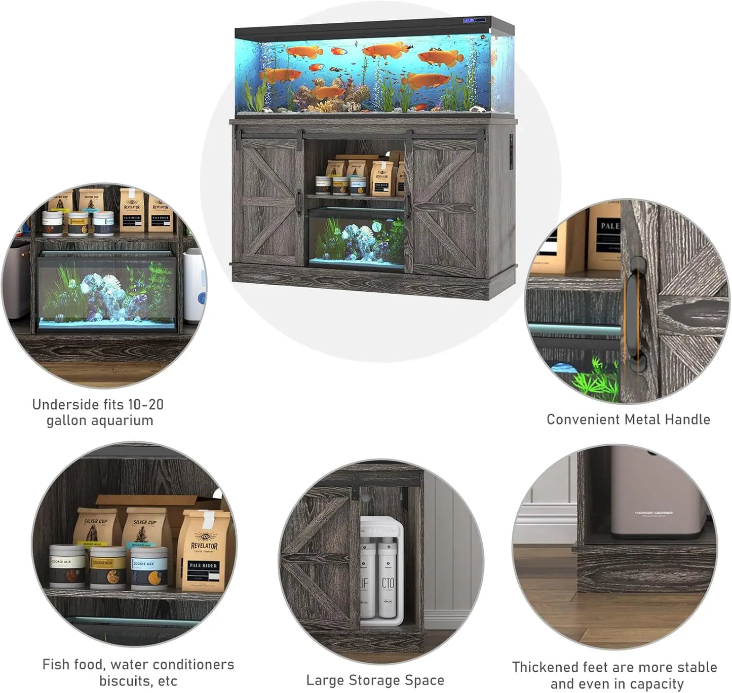Farmhouse 55-75 Gallon Fish Tank Stand with Power Outlet and Sliding Barn Door