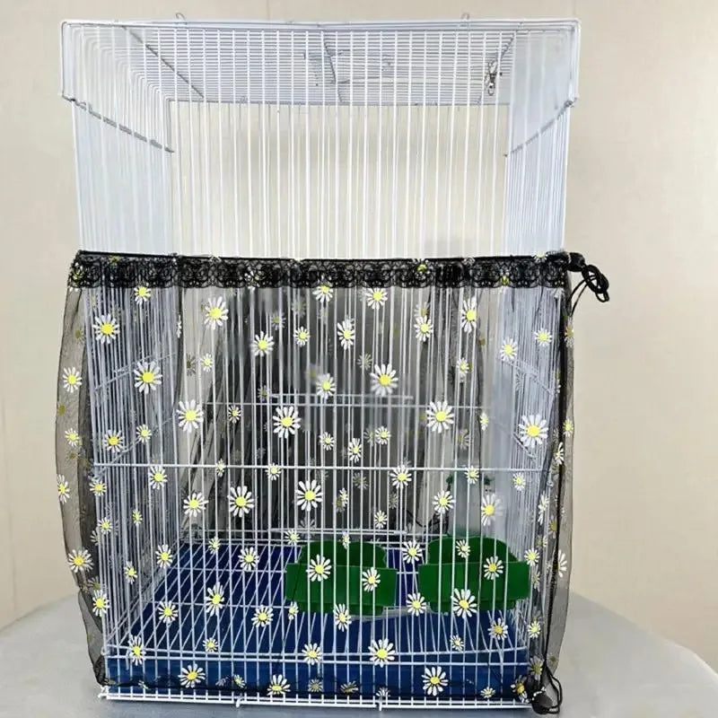 Universal Bird Cage Cover Elastic Mesh Skirt Soft Seed Guard for Birds