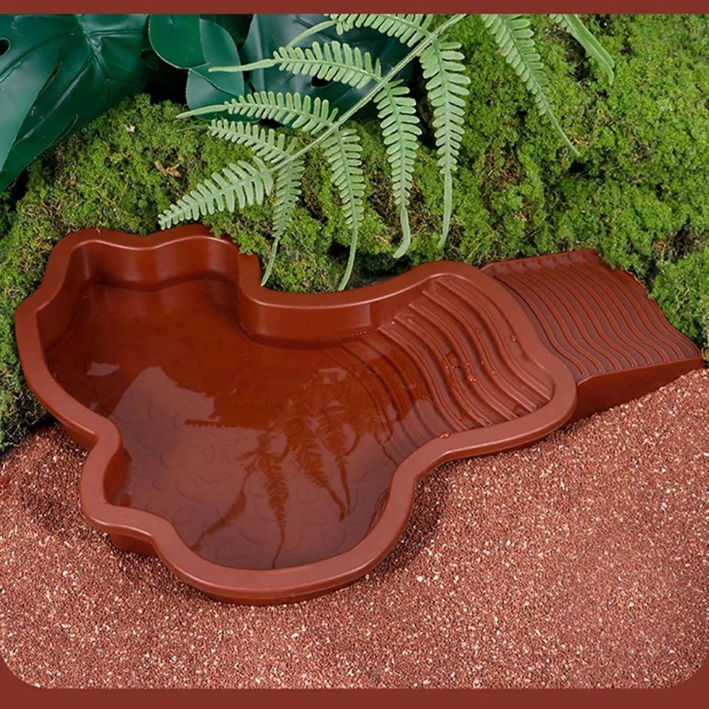 Reptile Bathing Pool Reptile Feeding Dish Water Bowl with Ramp Aquarium Ornament for Snake, Turtle, Bearded Dragon, Lizard Bath