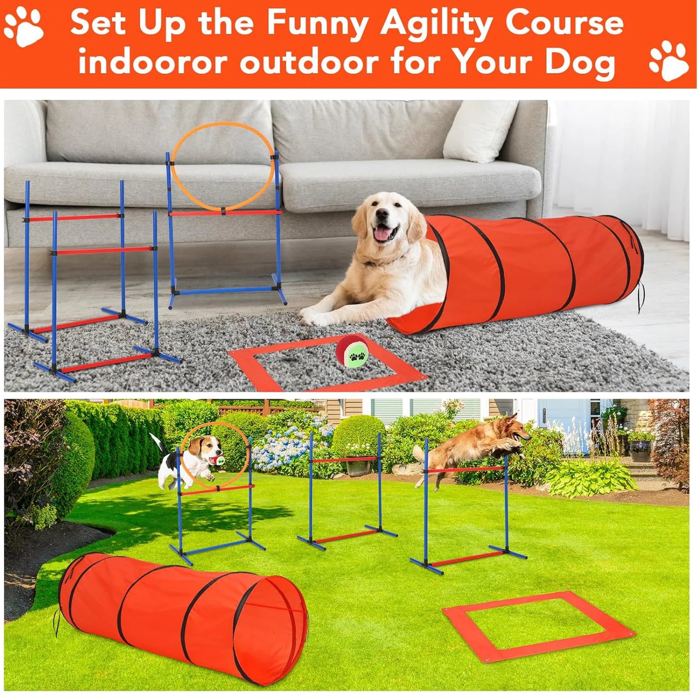87 Piece Dog Agility Training Equipment Set with Tunnel Hurdles and Weave Poles