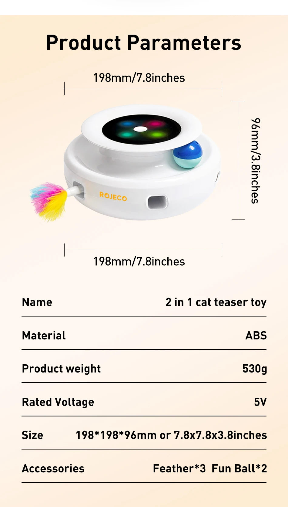 Rojeco 2 In 1 Smart Feather Ball Toy For Cats Dogs Set