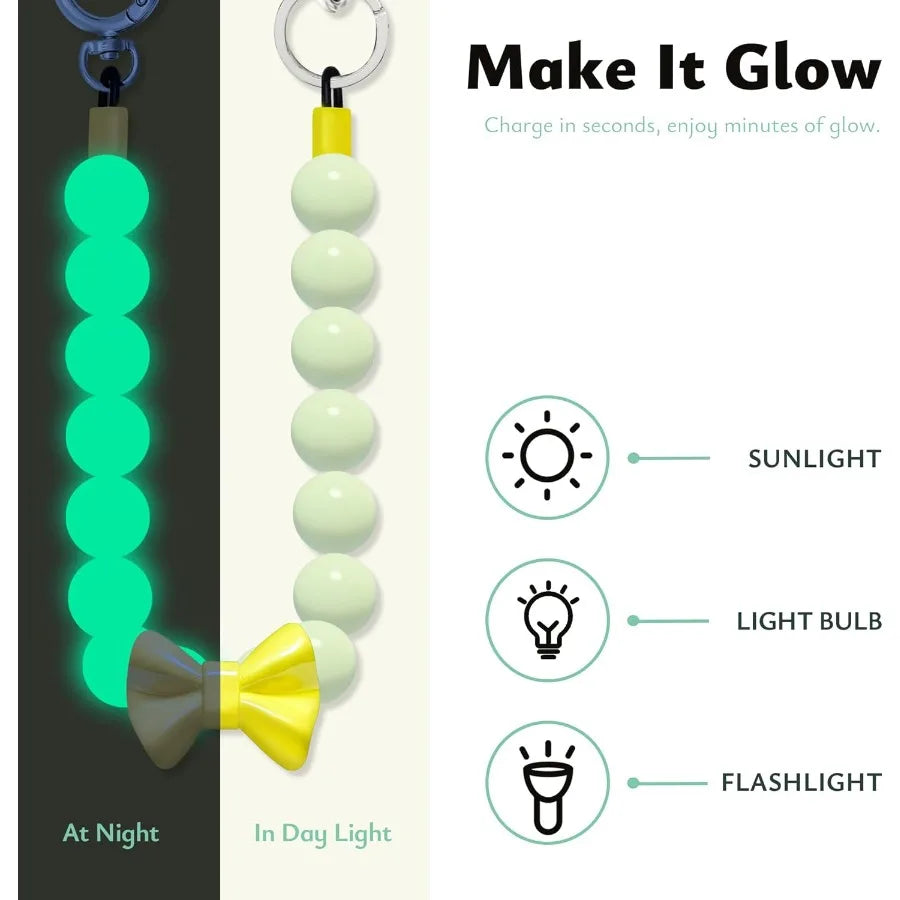 Glow In The Dark Beaded Dog Collar With Bow Tie Adjustable Nighttime Necklace