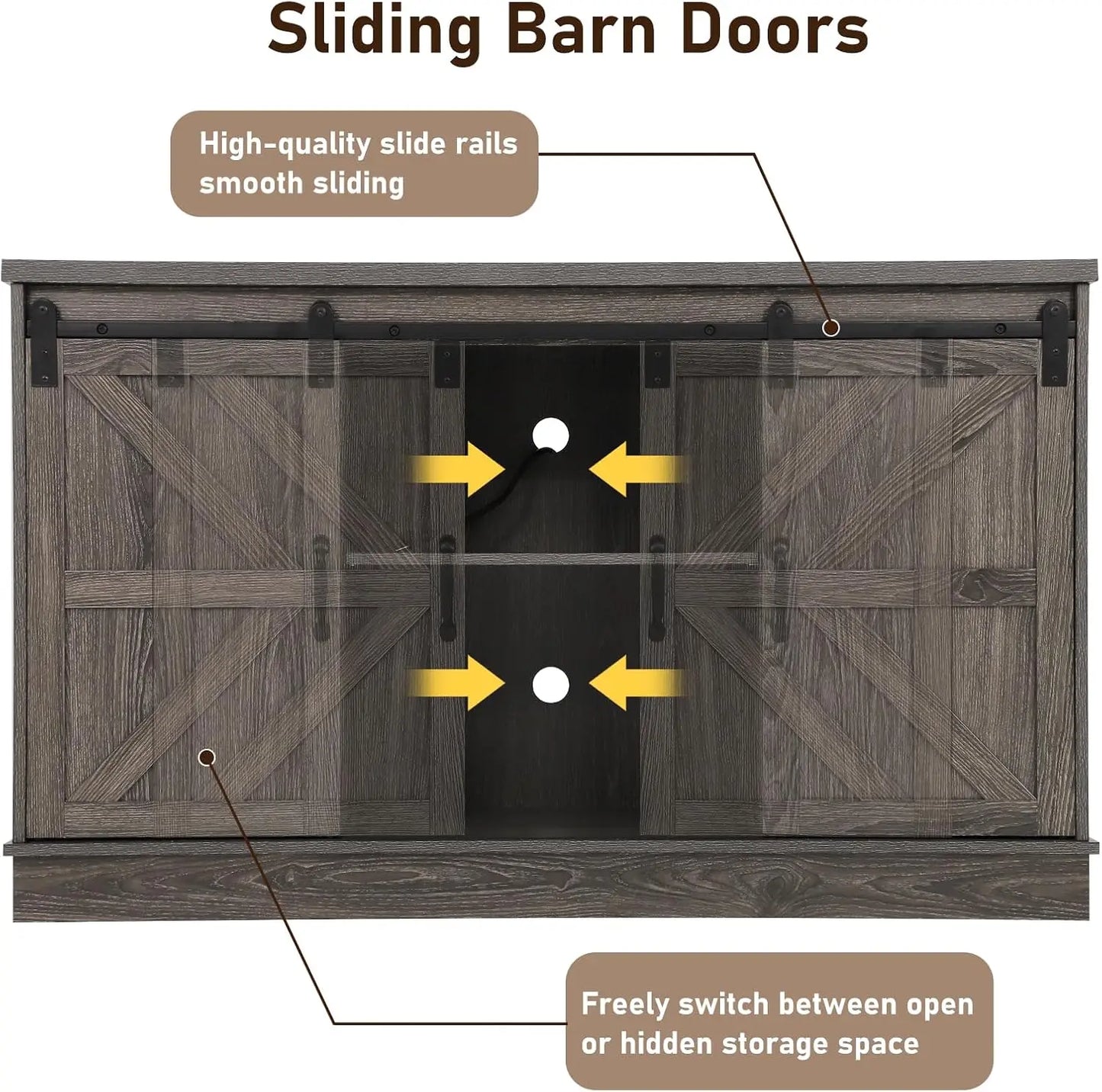 Farmhouse 55-75 Gallon Fish Tank Stand with Power Outlet and Sliding Barn Door