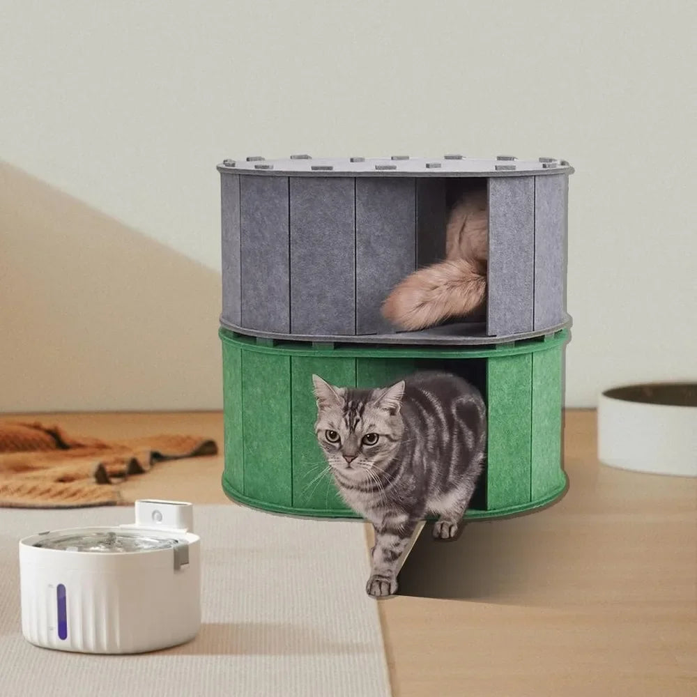 Cat Tunnel Bed for Indoor Cats - Peekaboo Cat Cave with S-Shaped Maze, Multi-Exit Felt Scratching Tunnel & Cozy Hideaway,
